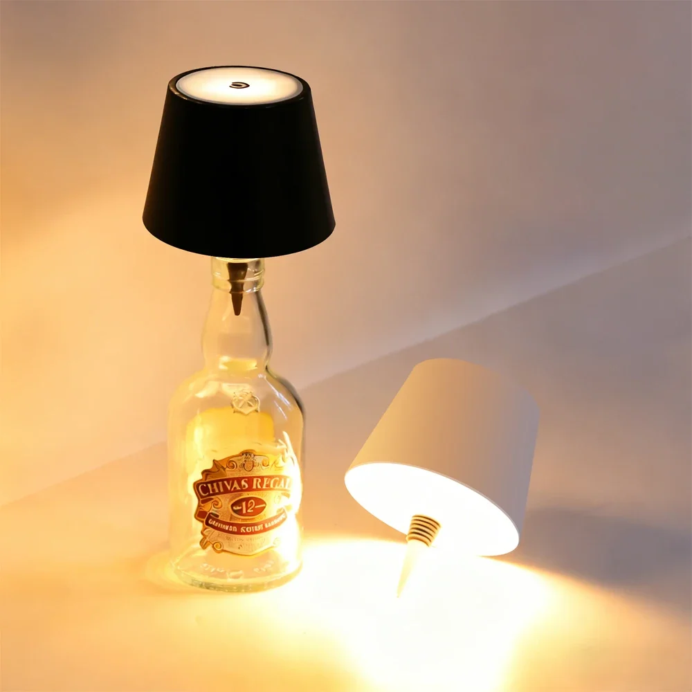 Wireless Wine Bottle Lamp Type-C Touch Control 3 Colors and Stepless Dimming LED Desk Light For Bar Cafe Atmosphere Night Light