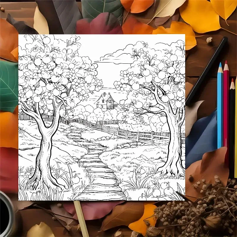 Quiet Countryside Coloring Book 20 Page House Landscape Adult Picture Book Kill Time Relaxing Art  Doodle Painting Drawing 3