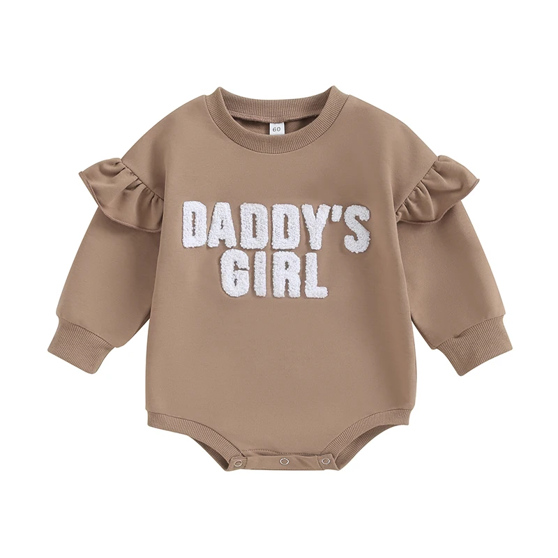 

Baby Girls Autumn Romper Long Sleeve Ruffle Letter Embroidery Casual Sweatshirt Romper