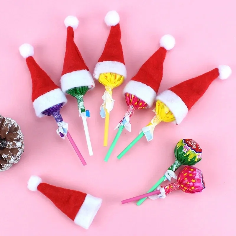 6pcs/set Mini Christmas Hats Red Santa Claus Hat Bottle Cap Christmas Decoration Home Dinner Party Table Xmas Candy Holder
