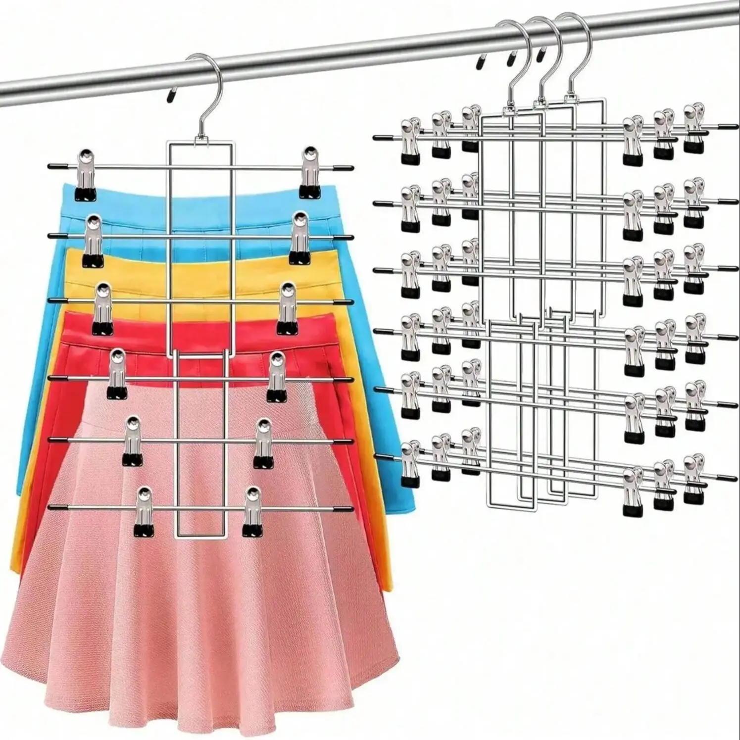 Organizador de cabide de 6 camadas – Armazenamento de armário que economiza espaço para calças, jeans e lenços, design ajustável antiderrapante, dormitório e casa essencial