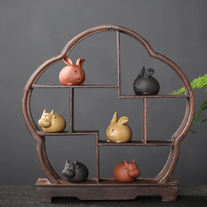 Tea pet ornaments creative purple clay fingertip rabbit statue handmade sculpture home tea set decoration