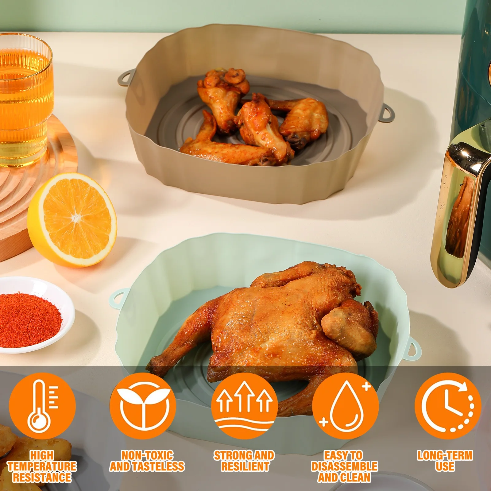 Air Fryer Silicone Tray Pizza Fried Chicken Airfryer Silicone Basket Reusable Airfryer Grill Pan Mat Kitchen Baking Accessories Mold