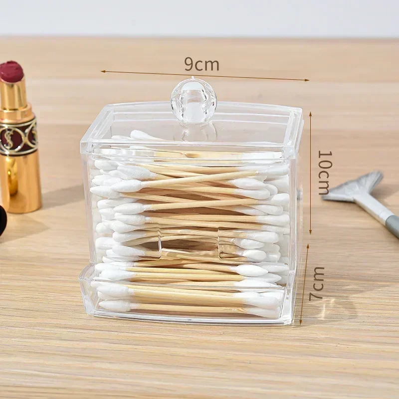 1Pcs Cotton Swab Holder, Cotton Swab Dispenser with Bamboo Lids,Bamboo Bathroom Storage Jars Storage Containers Clear Plastic 6