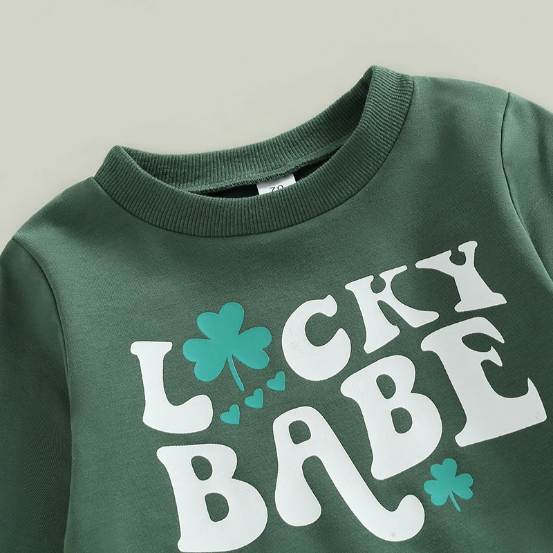 

Baby Girl St Patricks Day Outfit Lucky Babe Long Sleeve Crewneck Sweatshirt Flared Pants 2Pcs Set