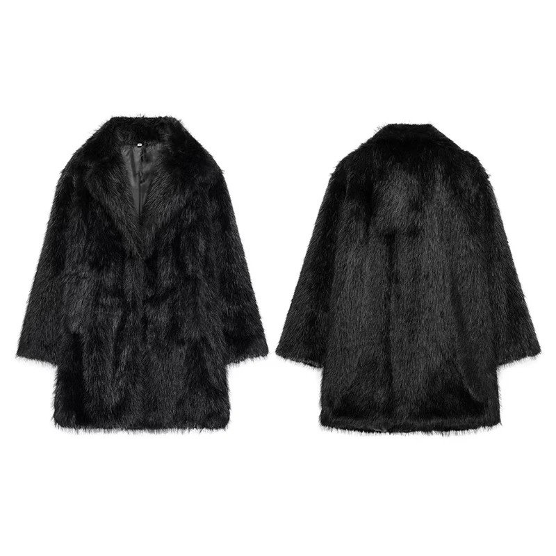 Chaqueta de piel sintética marrón de lujo para mujer, abrigo grueso y esponjoso de manga larga con solapa extragrande, ropa de calle cálida de lujo para invierno.