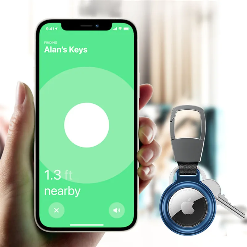 에어 태그 키 체인 보호대 범퍼 Apple Airtag 로케이터 보호 슬리브 케이스 용 고급 금속 자기 흡착 커버