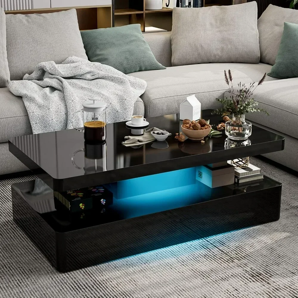 Coffee Table, Coffee Table for Living Room, Contemporary Rectangle Design Coffee Table with 16 Colors LED Lights, Coffee Tables 3