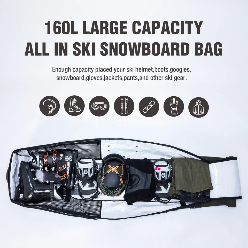 Borsa Per Snowboard Con Ruote - Regolabile, Impermeabile, Protezioni ABS, Per Viaggi Aerei - Foto 4