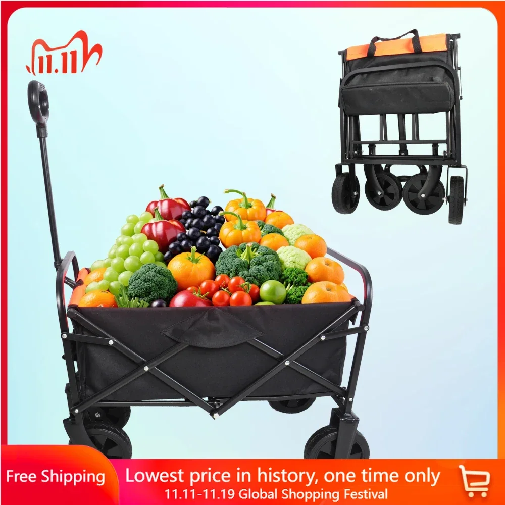 Mini Folding Wagon Garden Shopping Beach Cart, Wagon Gardon Cars with Two Brakes for Beaches, Gardens, Parks, Camping