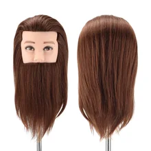 

100% Male real human hair mannequin practice training head with beard barber hairdressing manikin doll head for beauty school