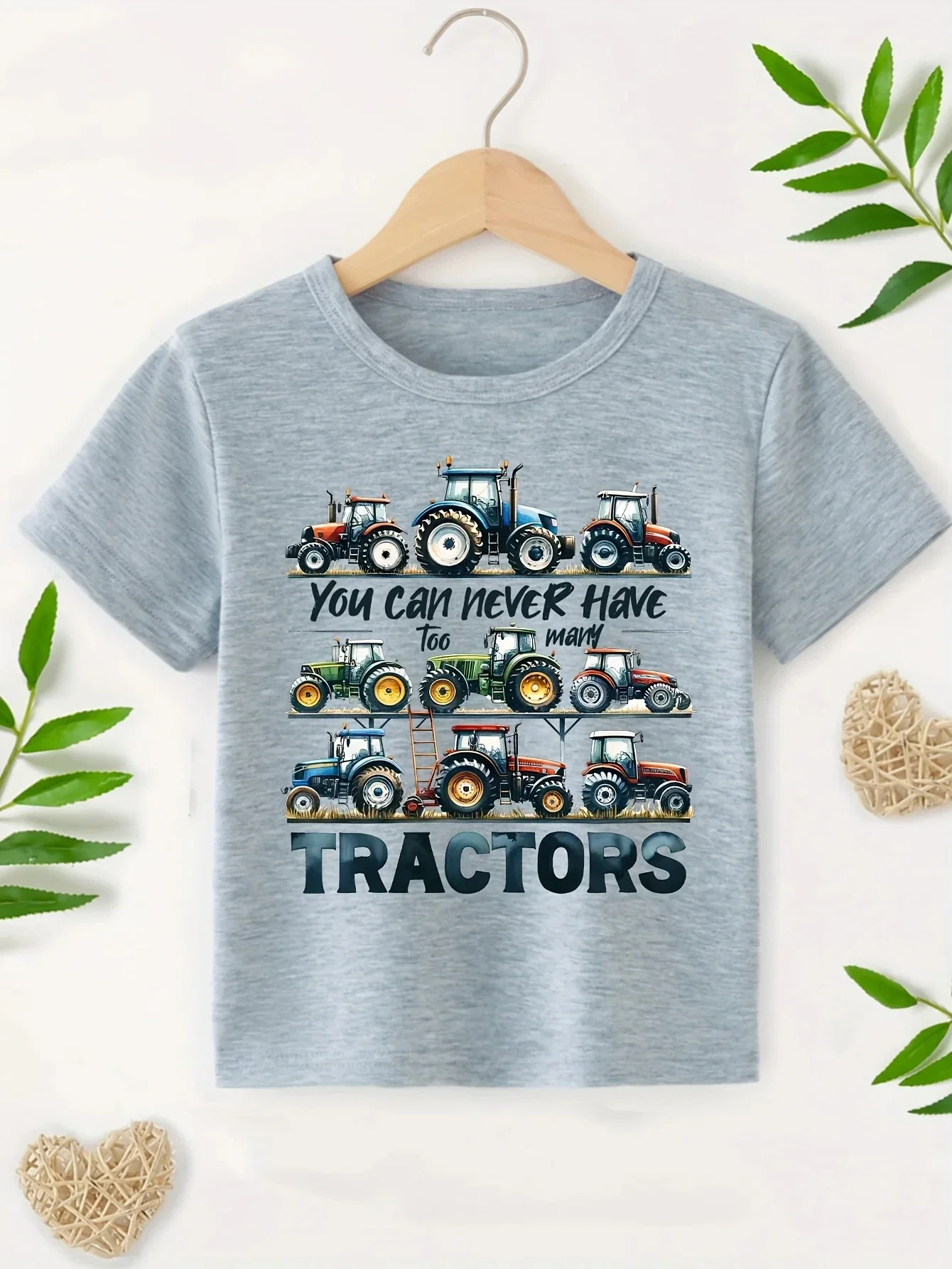 Summer Tractor Print Pattern Boys Girls Short Sleeved Children's T-shirt Round Neck Breathable Comfortable Casual T-shirt 4