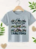 Summer Tractor Print Pattern Boys Girls Short Sleeved Children's T-shirt Round Neck Breathable Comfortable Casual T-shirt 4