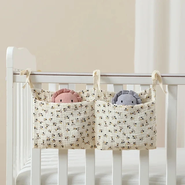 Cotton Bedside Diaper Bag Cute Baby Item Nappy Storage Bag Organizer Baby Crib Bottle Trolley Hanging Bag Bedding Caddy Stacker
