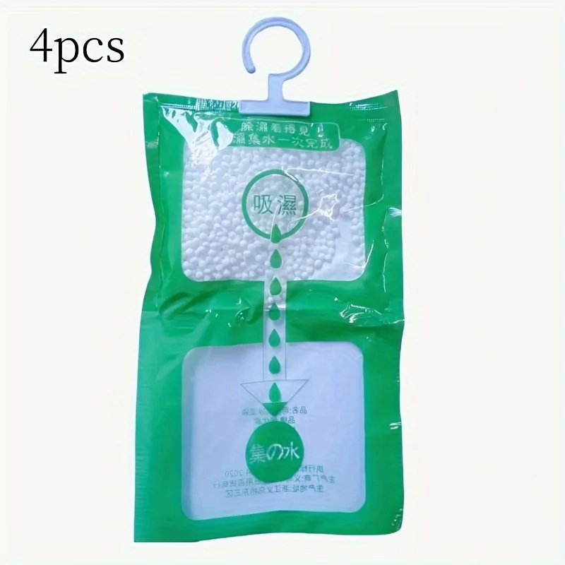 4 hanging wardrobe dehumidification bags, non electric moisture absorbing bags, essential household deodorizer 6