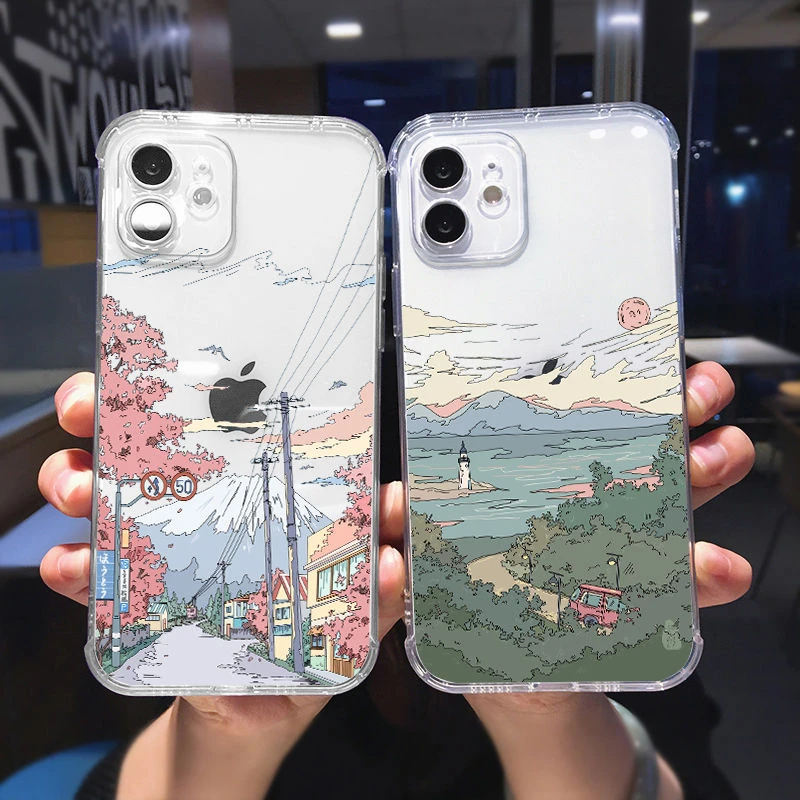 iphone 13 pro max clear case Korean Sunset Scenery Funda Phone Case For iPhone 11 13 12 Pro Max 12 13 Mini X XR XS MAX SE 2020 7 8 6s Plus Shockproof Celular best iphone 13 pro max case