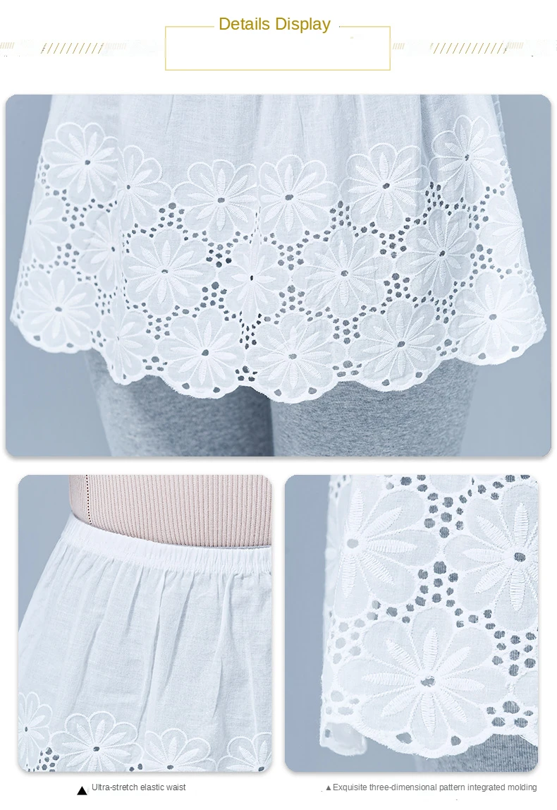 Cotton Linen White Short Half Slip Dress Elastic Waist Floral Hollow Out Thin Skirt Lining L-3XL Plus Size Bottoming Underskirt