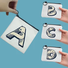 

Ocean waves 26 letters A-Z coin purse girl canvas small fresh keychain zipper bag girl kawaii cute purse women coin purse gift