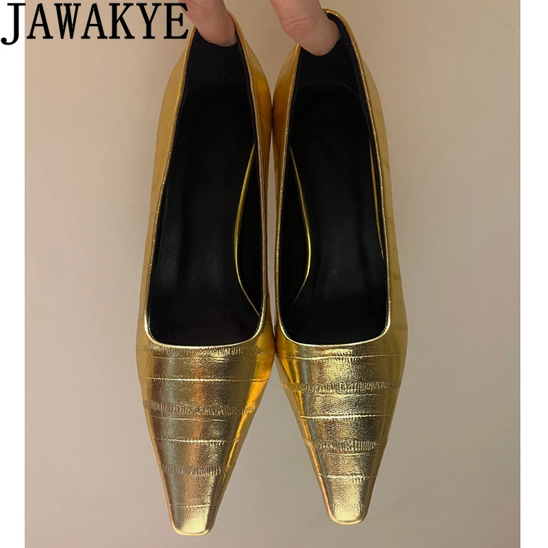

2024 Summer New Gold Patent Leather Kitten Heel Shoes Women Brand Pointy Toe Stilettos Shoes Office Lady Sexy Party Pumps Femme