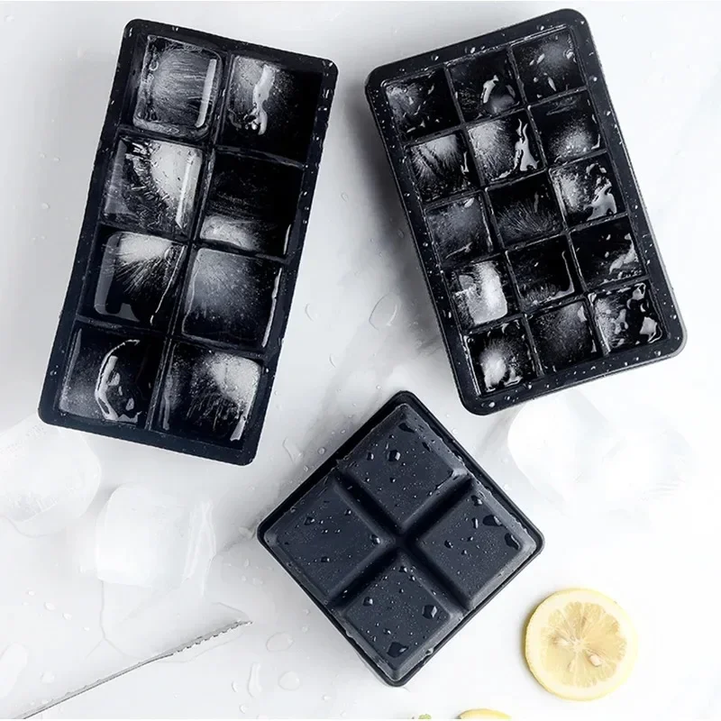4/6/8 Grid Ice Tray Mould Food Grade Silicone Large Ice Cube Square Tray Mold for Home Fridge Ice Maker Suitable for Beer Whisky