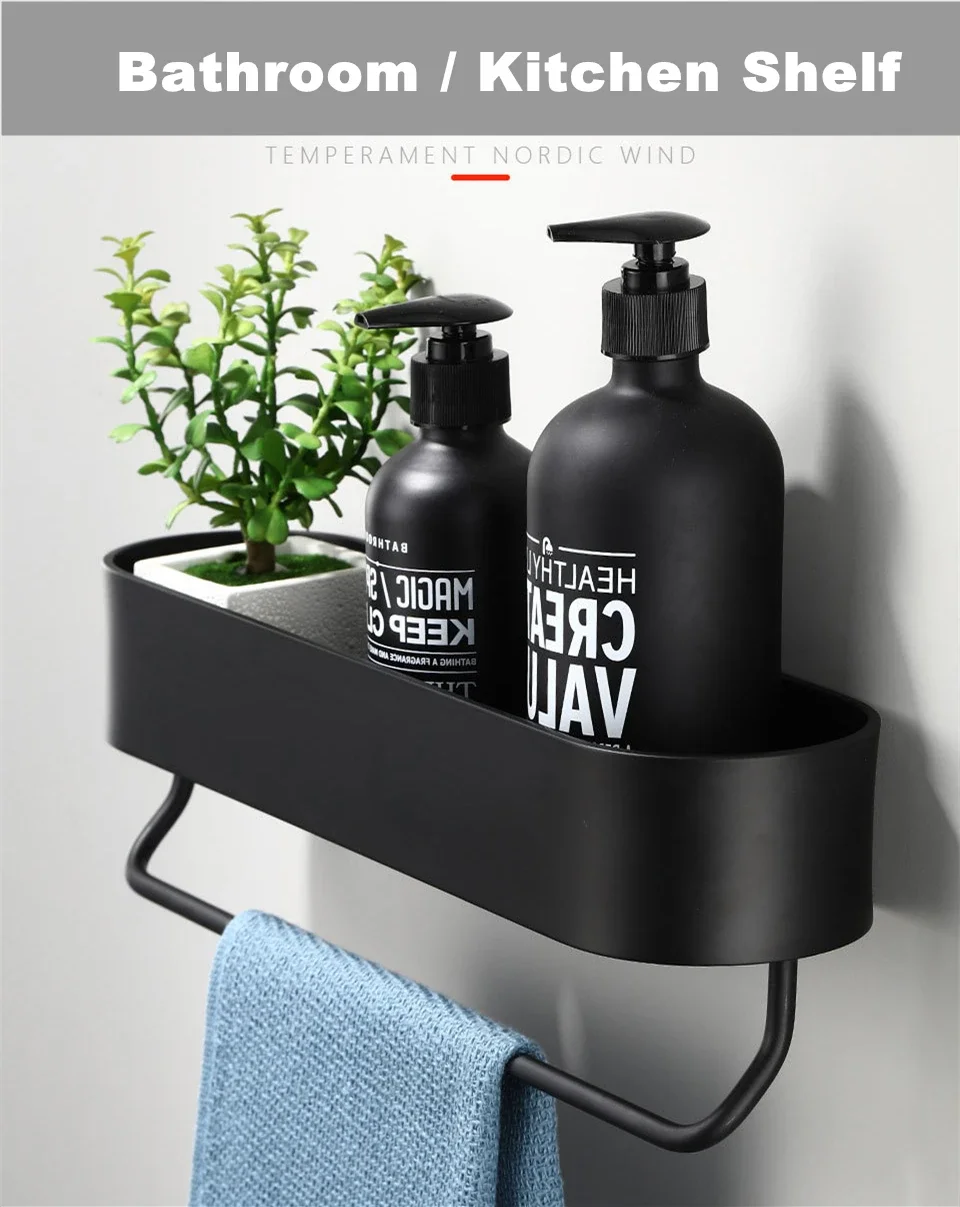 Description Picture 2 of itemBlack Bathroom Storage Rack Kitchen Storage Rack with Towel Strips Cosmetics Wall Cabinet Bathroom Accessories