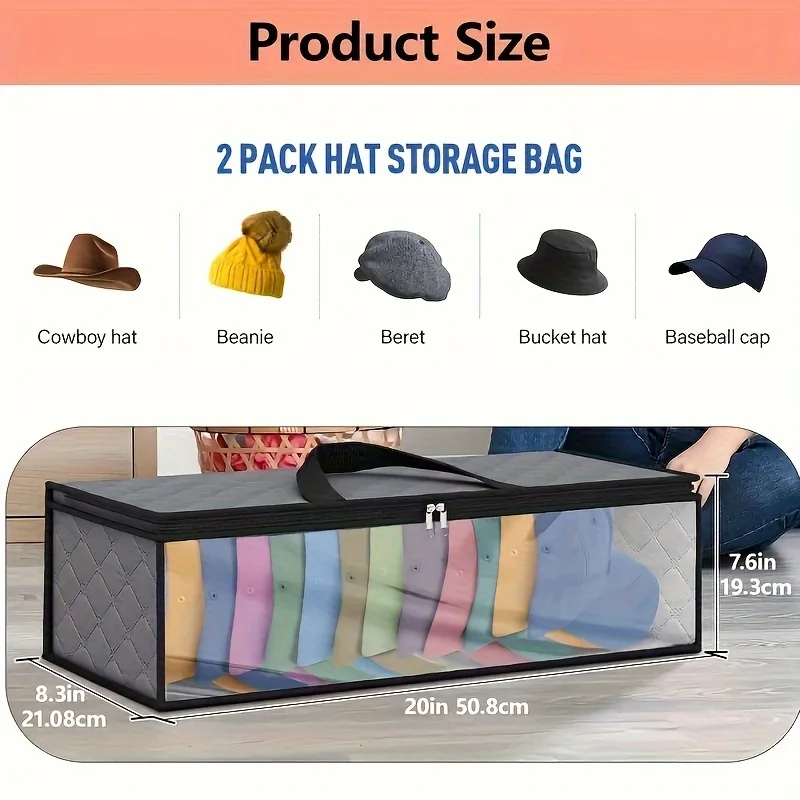 1pc Baseball Hat Storage Bag, Hat Storage Organizer Bag, Hat Organizer with 2 Handles, Accommodate 20 Hats, Gray