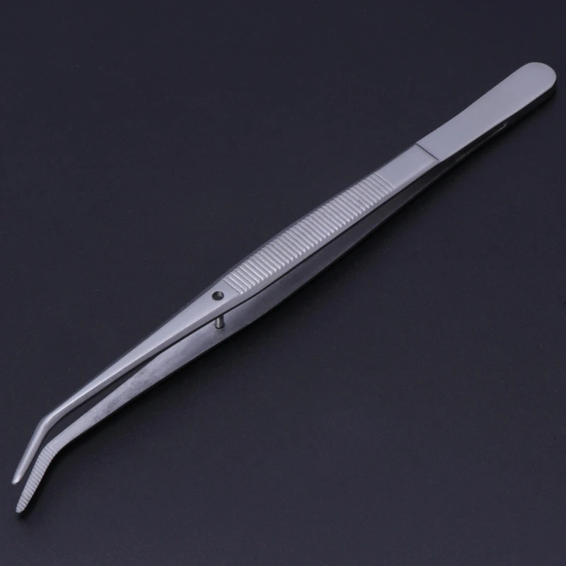 Stainless Steel Tweezers Serrated Curved Dental Instruments Dental Tool