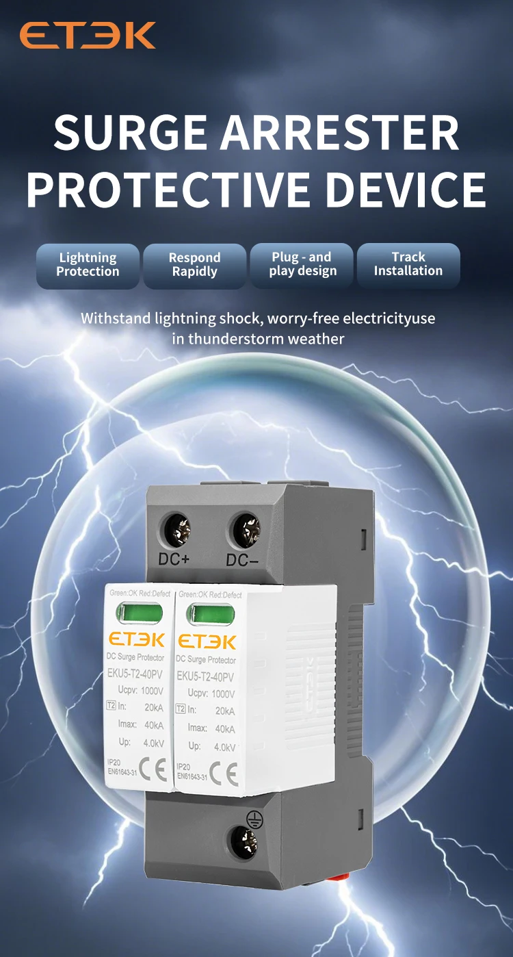 ETEK SPD DC Indoor surge protection deviceType PV In 8/20us:20KA I.max:40KA 2P 6
