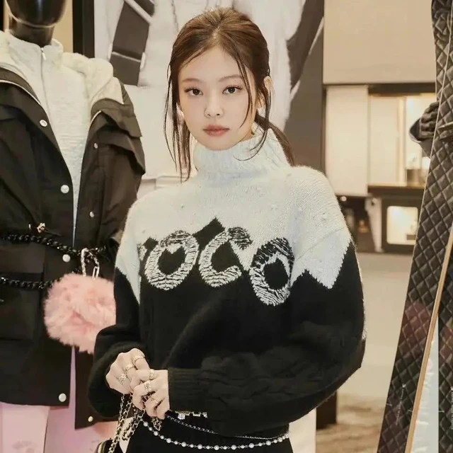Women Jennie Sweater Turtleneck Female Wear Fashion Elegant Winter Autumn  Knitted Wear Kpop Loose Fitting Style - AliExpress