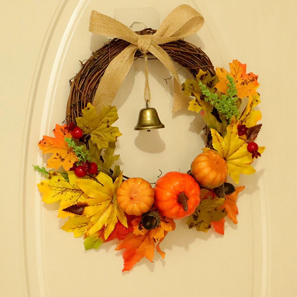 

1pc 30cm Bell Maple Leaf Pumpkin Door Hanging Autumn Wreath Halloween Fall Pumpkin Wreath Home Decoration Festival Wedding