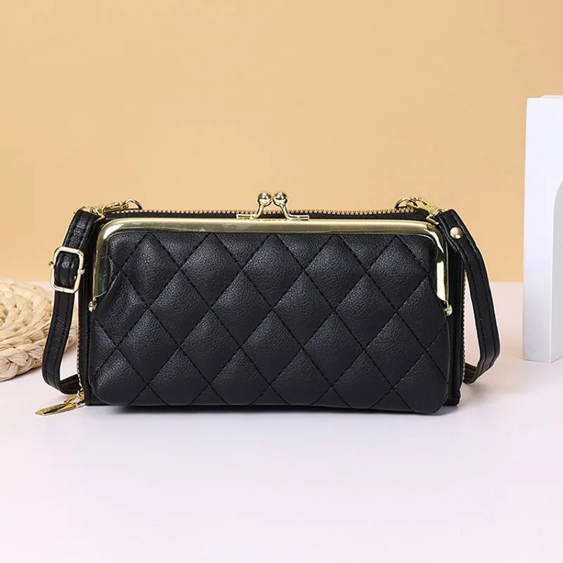 

Women's Plaid PU Wallet 2023 New Soft Leather Unique Lock Chain Zipper ID Card Crossbody Bag Fashion Versatile Ladies Handbag