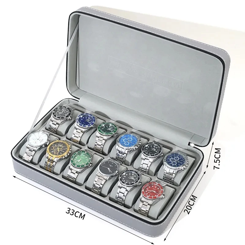 Watch Storage Box New Zipper Bag 6/10/12 Girds Watch Organizer Portable Boxes Watch Case Bracelets Men's and Women's Multifunctional Display Boxes