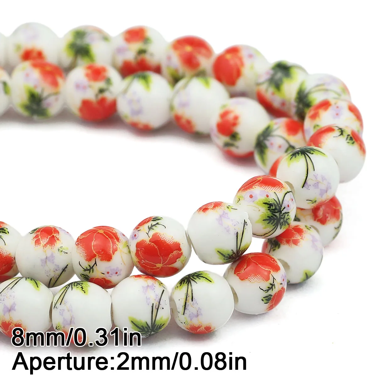 20pcs Multicolor Floral Oblate Ceramic Spacer Beads