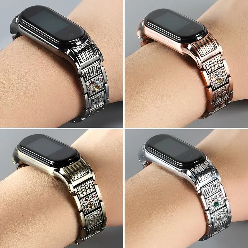 Metal Diamond Strap for Mi band 6 5 4 3 Retro stainless steel Miband 6 Bracelet wristband for Xiaomi Mi Band 6 MiBand 4 3 strap