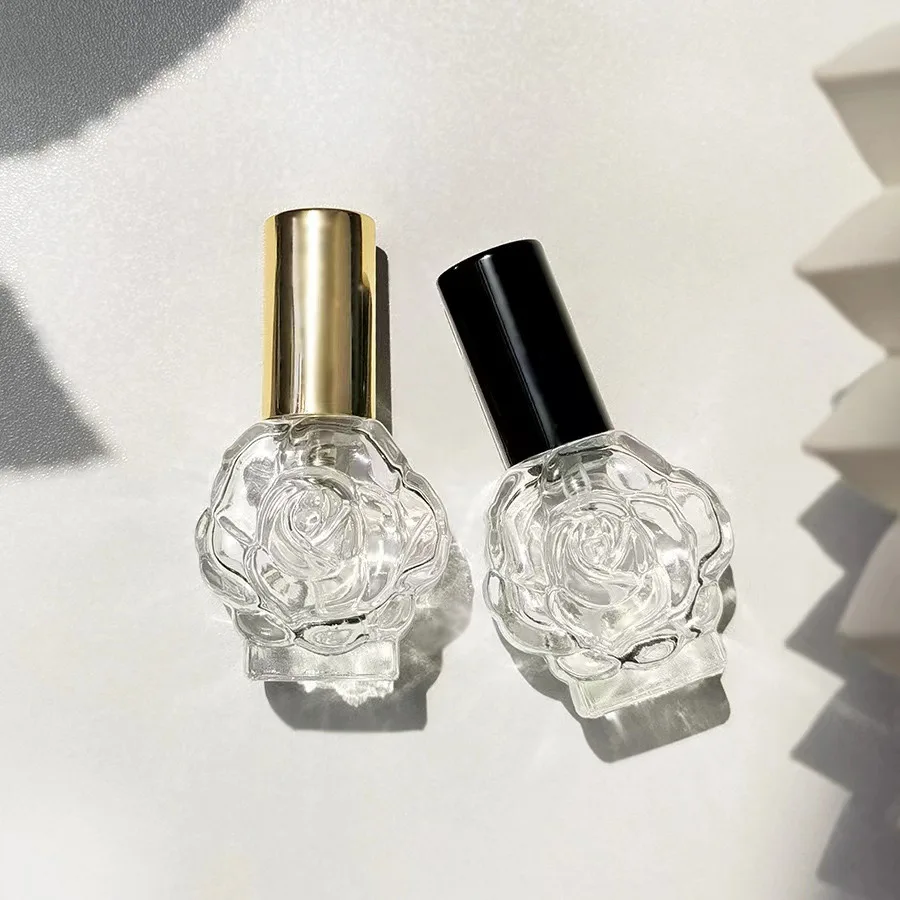 10ML Glass Spray Mini Rose Shape Perfume Bottle Empty Cosmetic Alcohol Container Mist Atomizer Travel Simple Sprayer