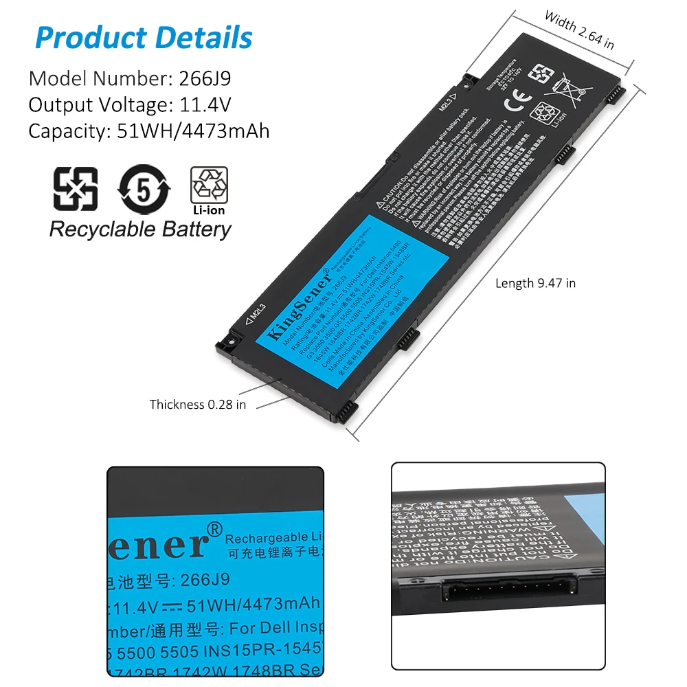 Bateria do Portátil Dell g3 15 3590 3500 g5 15 5500 5505 Dell Inspiron 14 5490 M4gwp Pn1vn Ferramentas Gratuitas 51wh Kingsener266j9 - Imagem 2