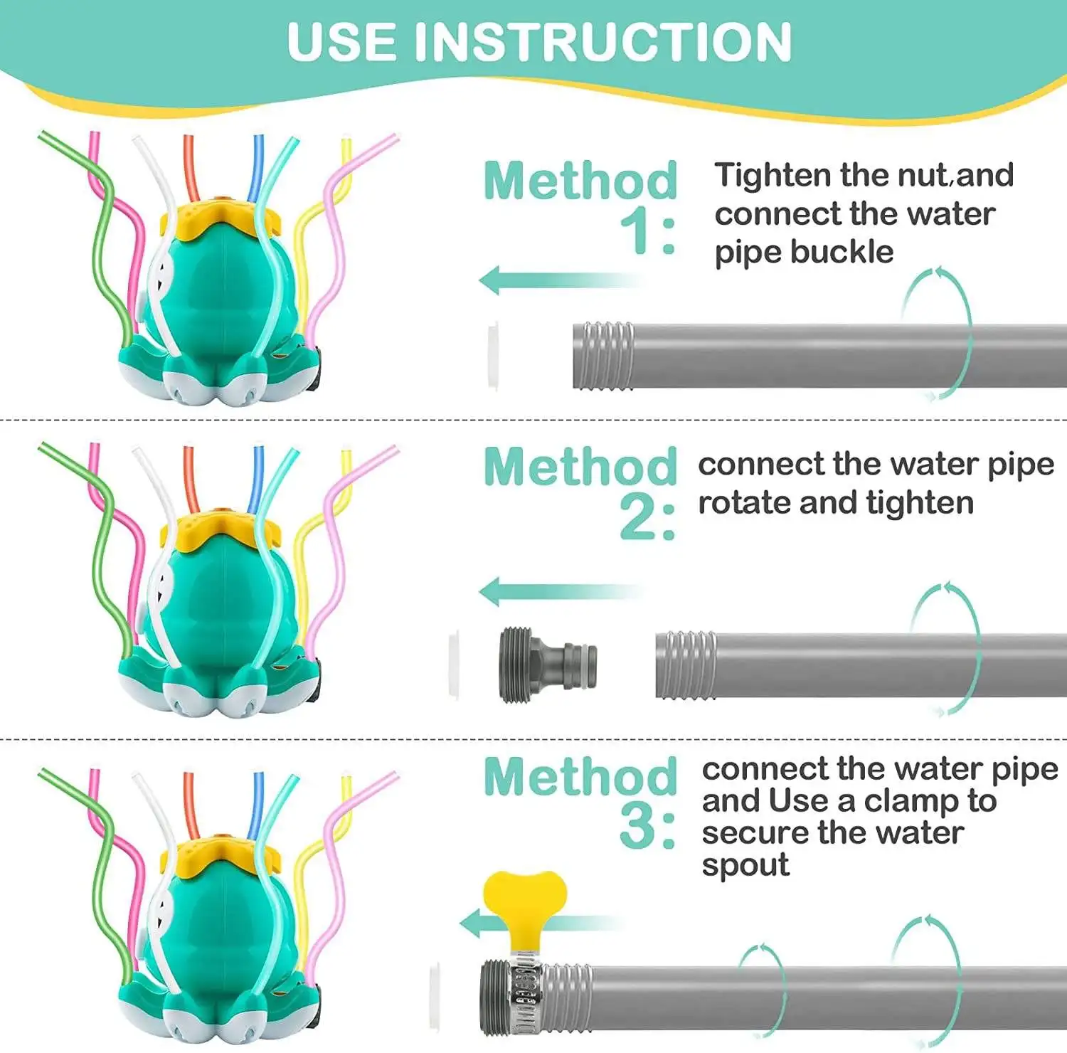 Outdoor Water Spray Sprinkler for Kids and Toddlers Summer Outside Toys Backyard Games with 8 Wiggle Tubes for Boys Girls 5