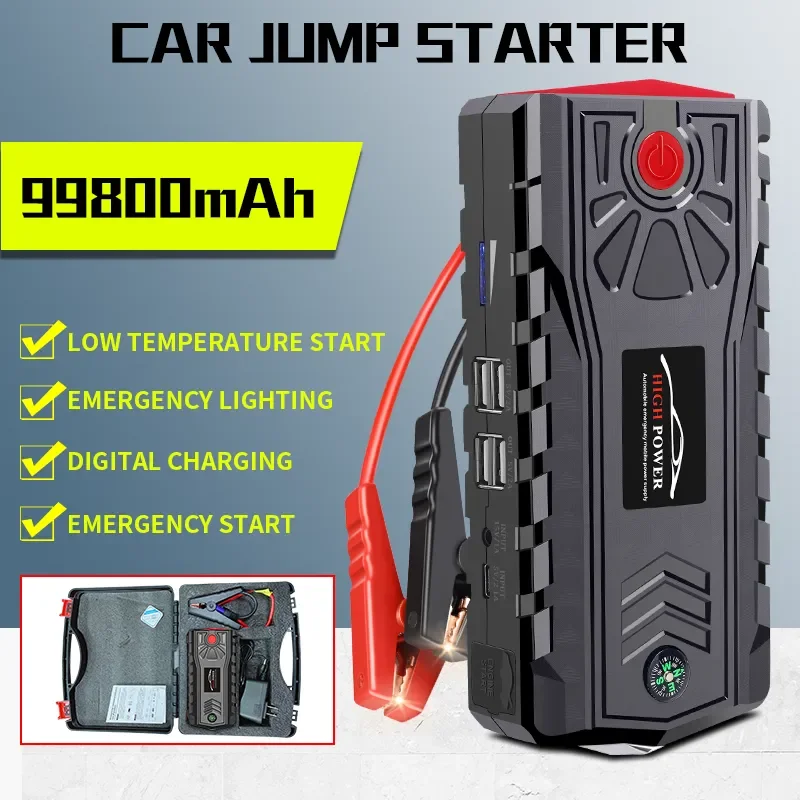 99800mAh Car Jump Starter Power Bank 12V Portable Car Battery Booster Charger Air Pump Tyre Inflator Compressor Starting Device