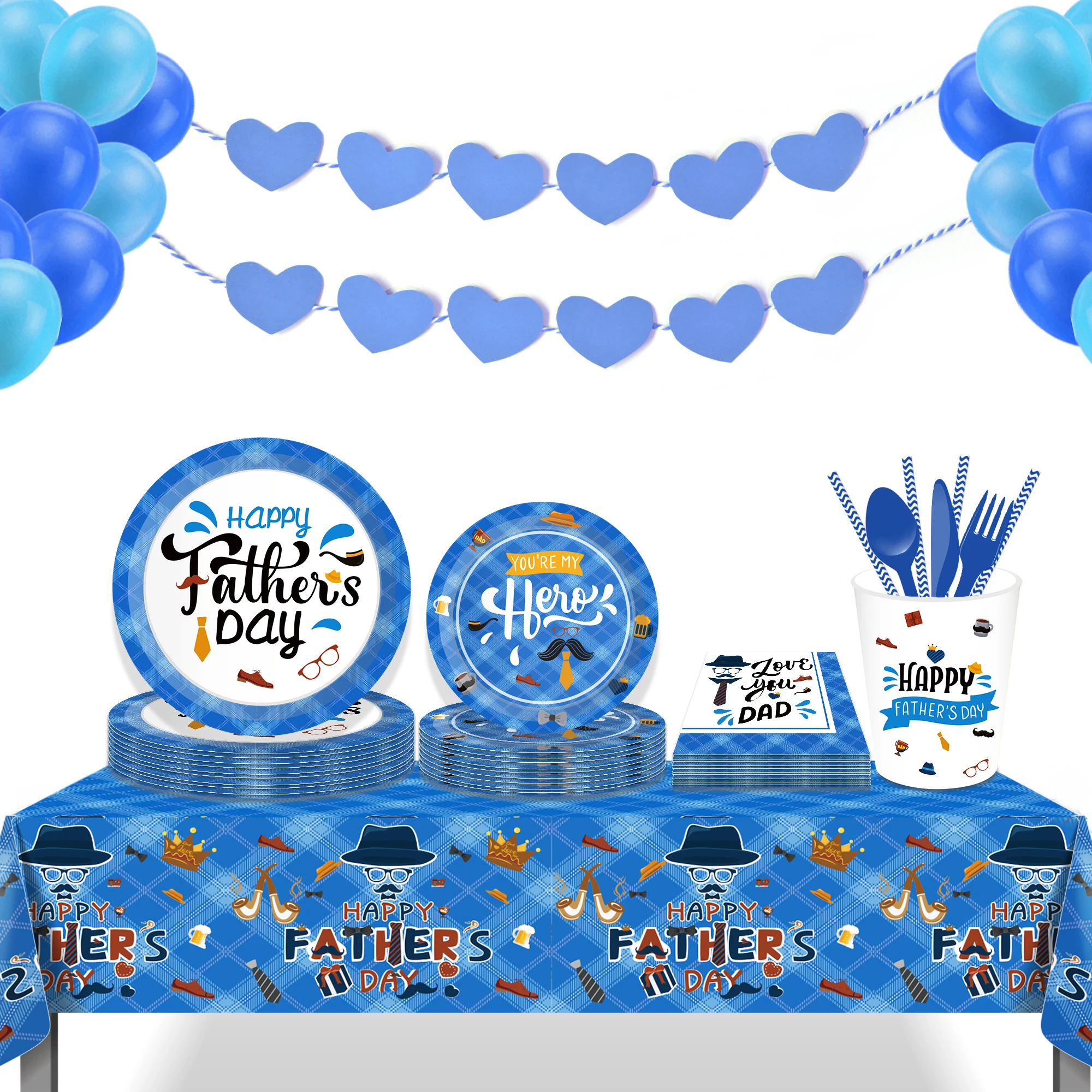 

Cartoon Gentleman Best Dad Happy Father's Day Birthday Party Disposable Tableware Sets Photobooth Props Tablecovers Backdrops