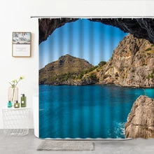 

3D Landscape Shower Curtain Natural Ocean Beach Palm Trees Scenery Bath Curtains Bathroom Decor With Hooks Waterproof Screens