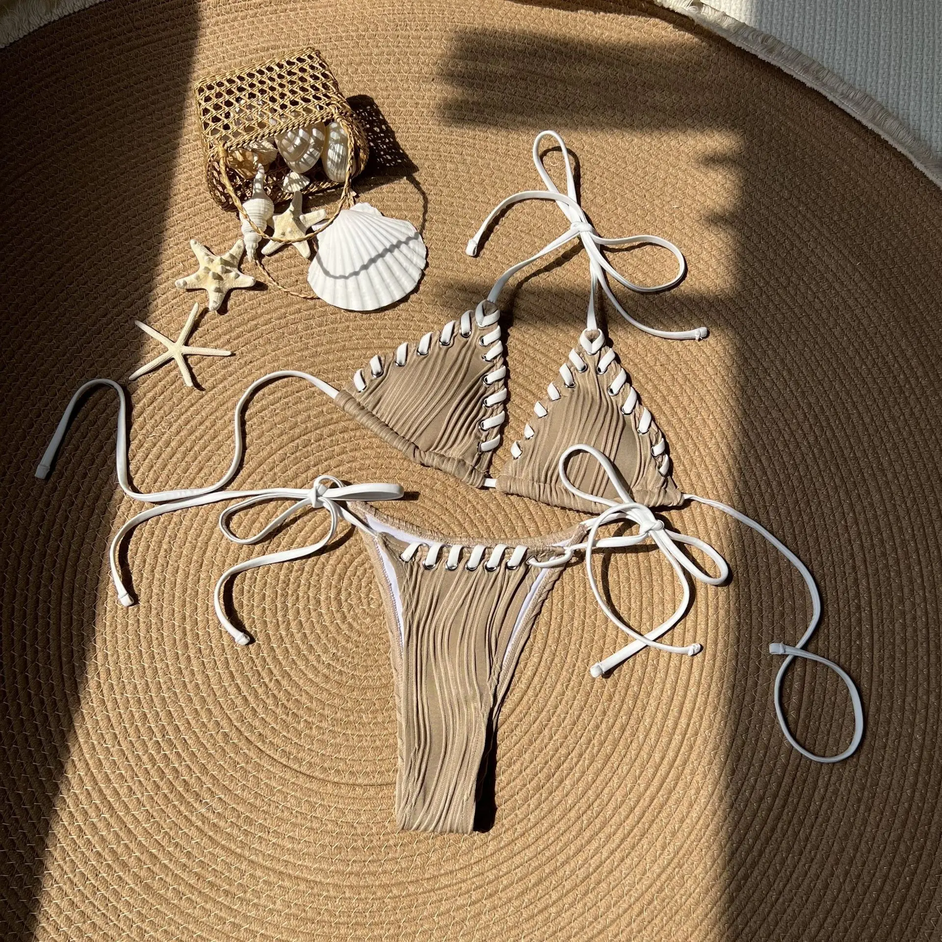 Sexy Micro Bikini Women Black Blue Metal Chain Strap Push Up Metallic Thong Swimsuit 2024 Bathing Suit Ring Linked Mini Swimwear