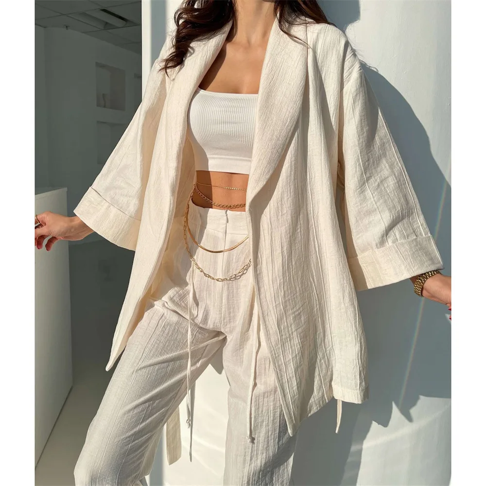 Chic Long Cardigan Top Women Clothing Spring Summer Long Sleeve Solid Shirts Office Lady Fashion Elegant Two Pieces Pants Sets