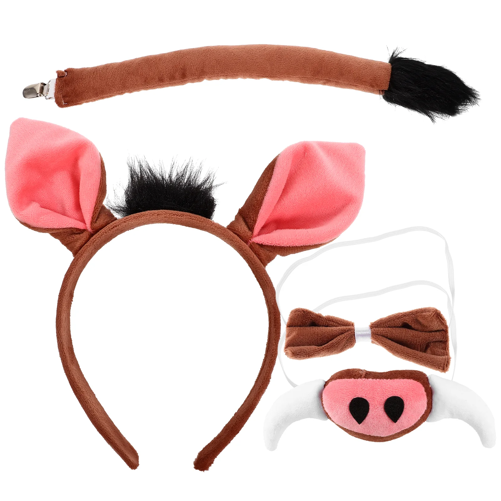 

Cosplay Warthog Headband Costume Pig Ear Headband Animal Tail Fake Nose Bowtie universal Party Stage Performance Prop Child