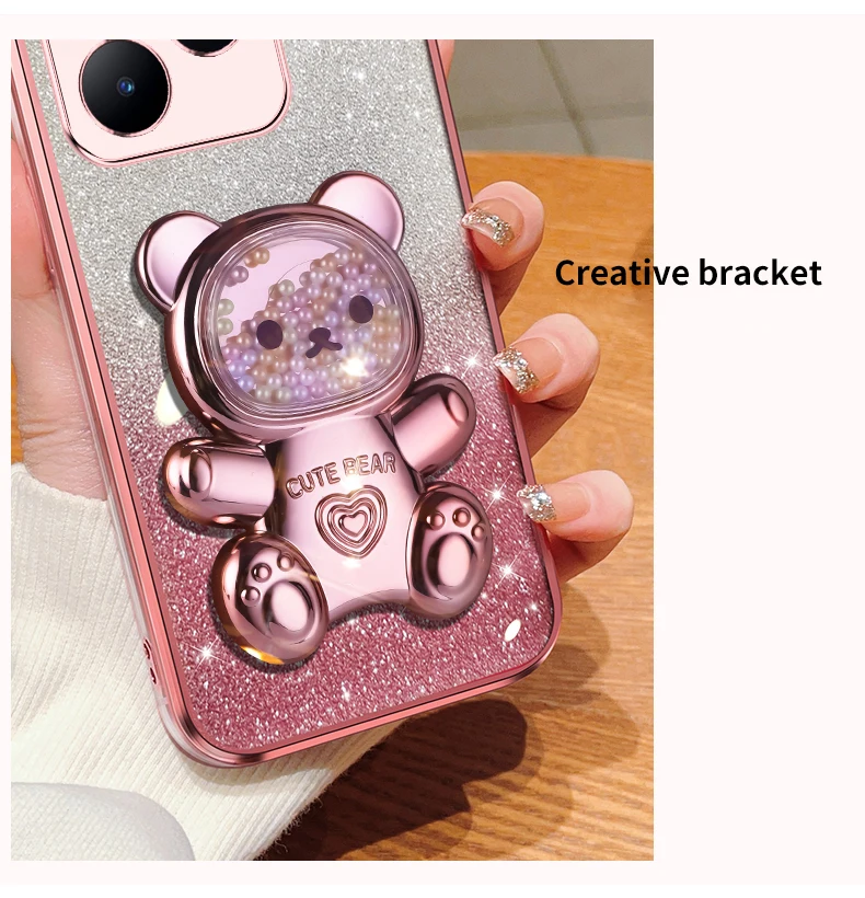 Coque de téléphone avec support à paillettes, ours mouvant, C 53 15 55 35, pour Oppo Realme C55 C53 C11 C31 C35 C17 C20 C30 C15, housse de support V_voghion.com