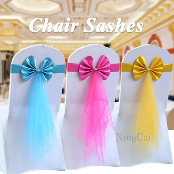 Chair Sashes Satin Ribbon Cover Belt Knot Tie For Hotel Country Wedding Ceremony Events Birthday Party Home Seat Decoration 1Pcs