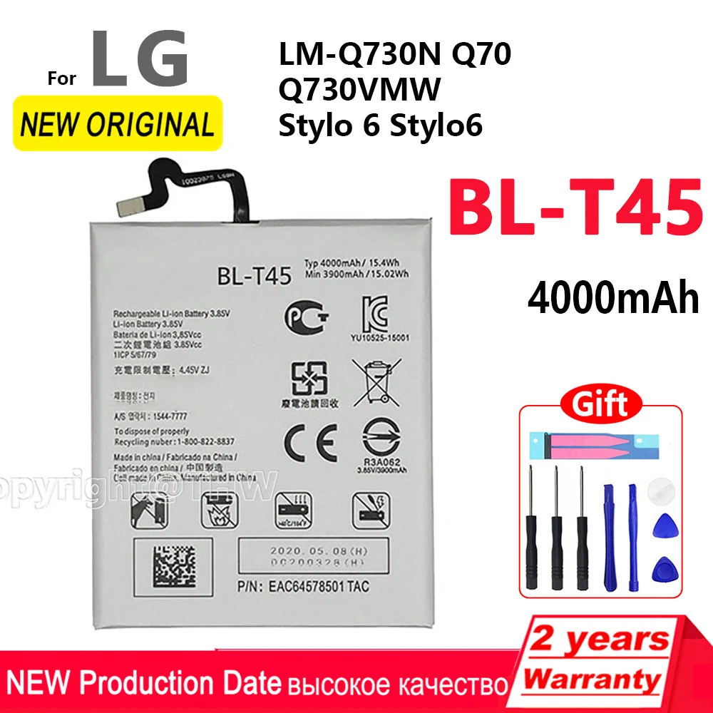

Original BL-T45 4000mAh Rechargeable Battery For LG LM-Q730N Q70 Q730VMW Stylo 6 Stylo6 BL T45 Mobile phone Batteries+Tools