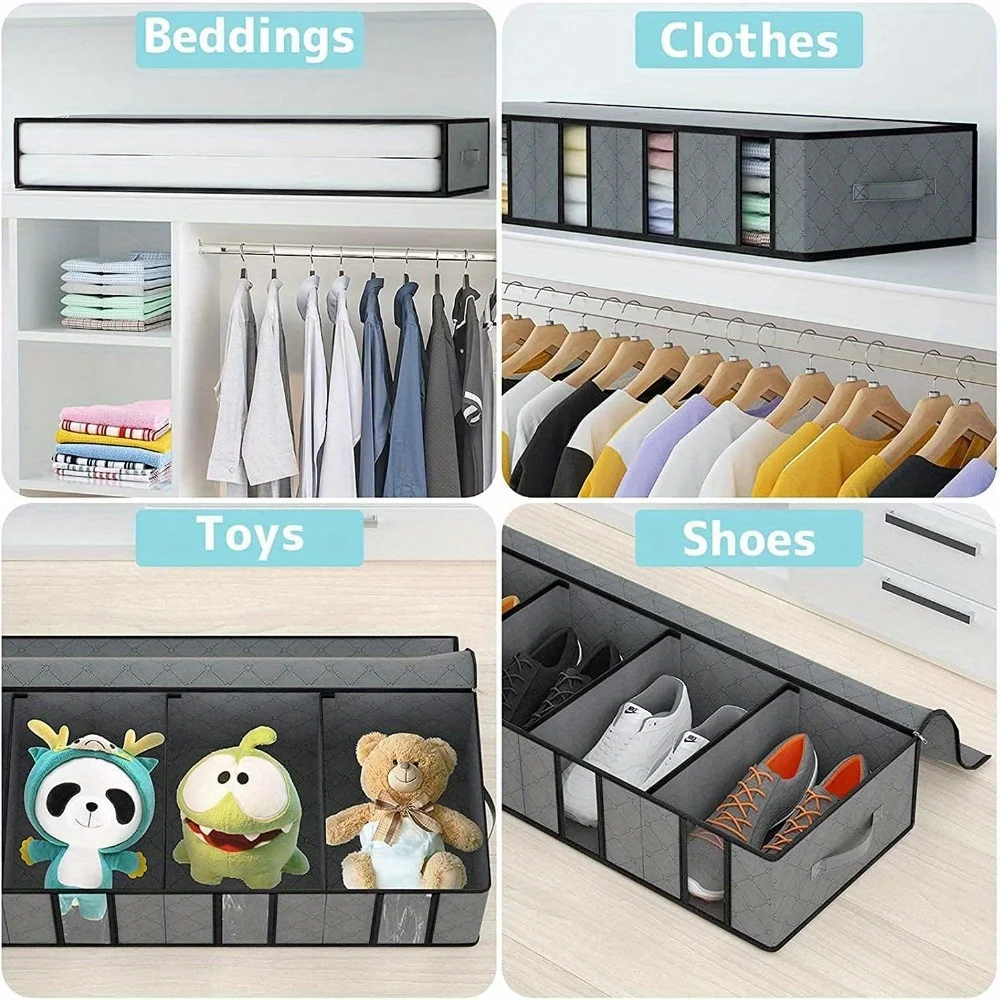 2 Pack Clothes Storage Bag With Removable Dividers board, Under bed Storage Boxes with Clear Window 4