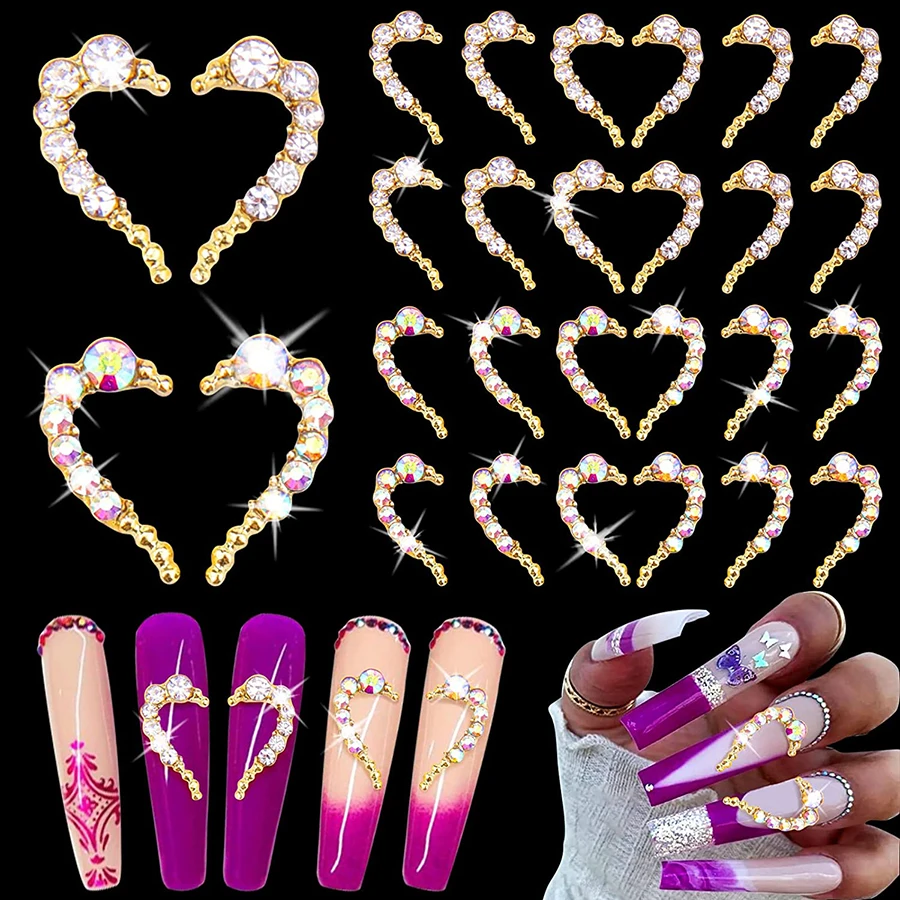 

10pcs Gold 3D Heart Nail Art Shape Charms Rhinestones Pearls Nail Decor for Women Girls DIY Nail Salon Manicure Decoration TJ184