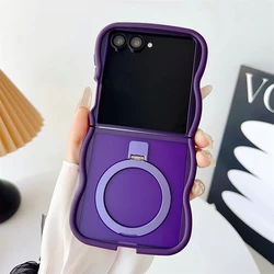 Curly Wave Magnetic Matte Shockproof Phone Case with Magsafe Bracket and Stand Holder - Galaxy Z Flip5 (Purple)