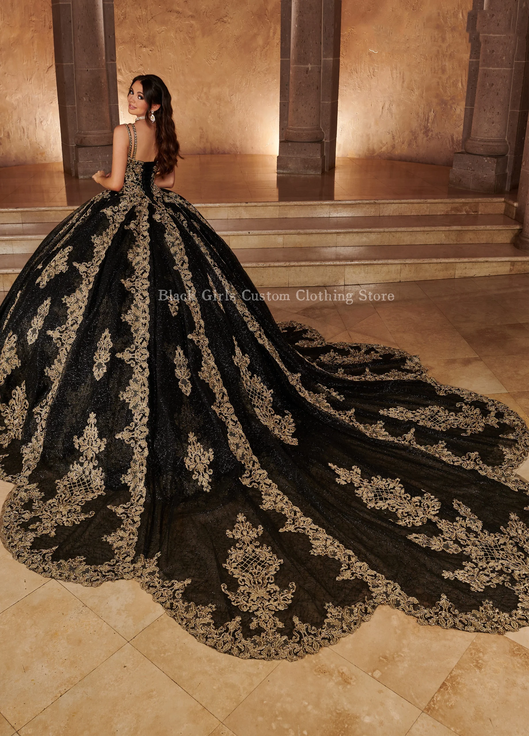 Customised Delicado Halter Quincenara Dresses Black Sheath Gold Applique Boning Corset Sparkling Sweetheart 16 vestidos de gala